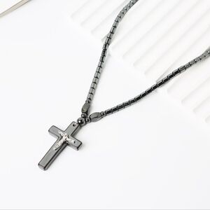 Cross Necklace, Hematite Cross Necklace, Hematite Necklace, Hematite Jewelry